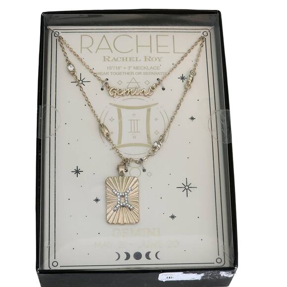 Gold Gemini Zodiac Necklace Set New in Box Rachel Rachel Roy - Picture 1 of 4
